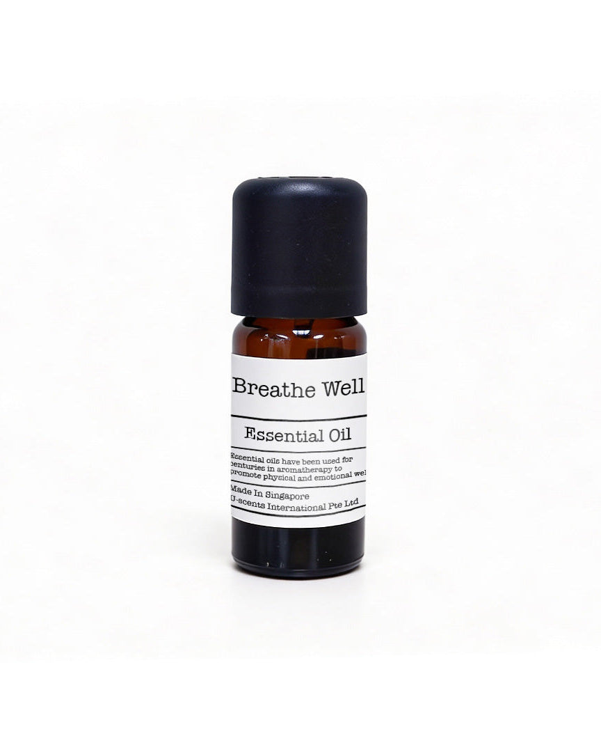 100 percent pure herbal respire shield essential oil 10ml amber bottle with minimalist white label on fresh white slate texture